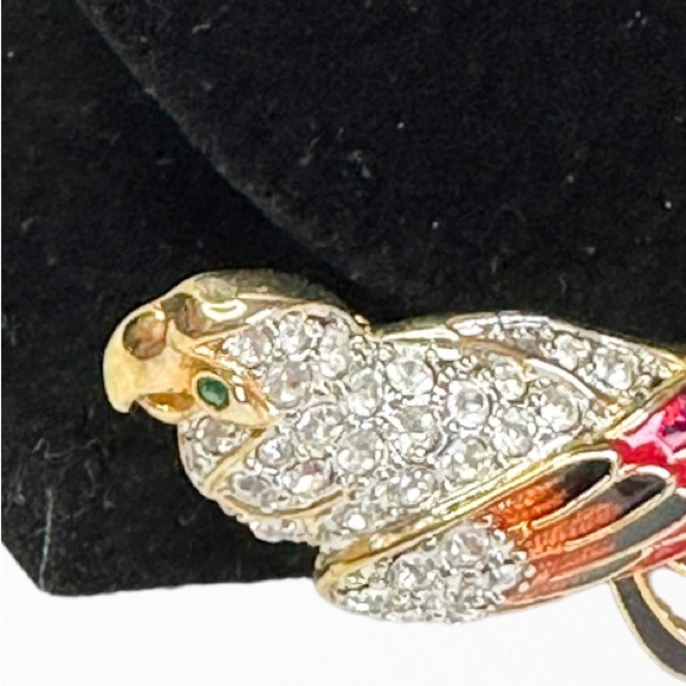 Parrot Bird Rhinestone Crystal Colorful Brooch Pin Gold Tone - Picture 3 of 8